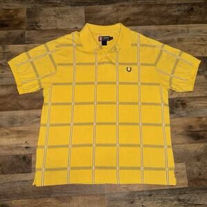 Vintage‎ Ralph Lauren Chaps Shirt Polo Men XL Yellow Grid Pattern Crest Logo